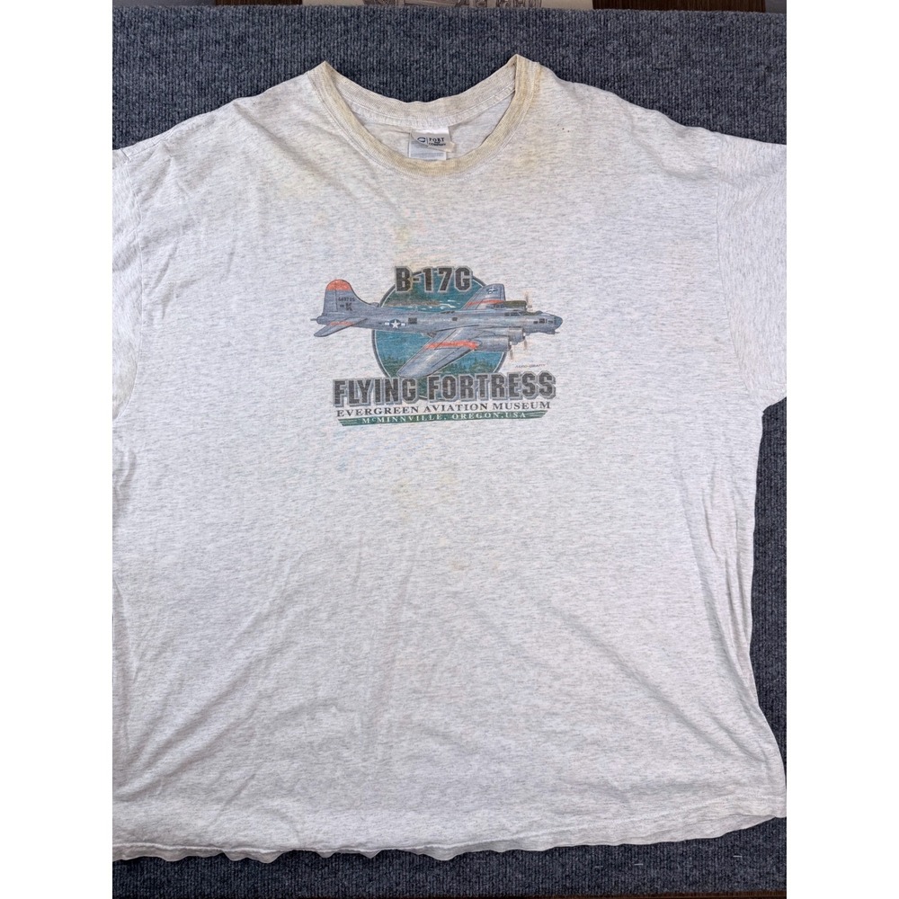 Vintage 90s Port Company B-17G Flying Fortress T-Shirt XL Gray Aviation‎ Museum